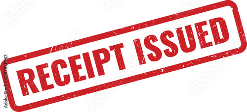 Red RECEIPT ISSUED Rubber Stamp on White Background Indicating Transaction Completion