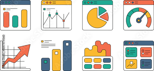 Business Analytics Dashboard Icons Flat Vector Illustration