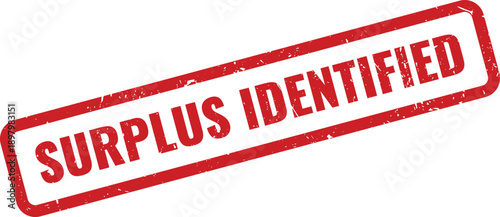 Red Surplus Identified Rubber Stamp on White Background Indicating Excess Resources