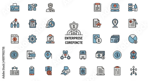 Business Icons Set: Finance, Management, Data, Security, and Strategy