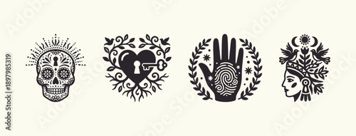 Mystical and Esoteric Folk Art Symbols Vector Collection