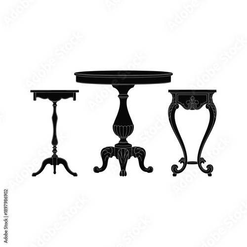 Vintage Table Silhouette Vector Set Elegant Classic Furniture Designs