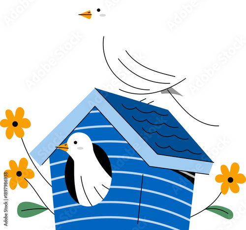 Birds Cage with Flower Illustration