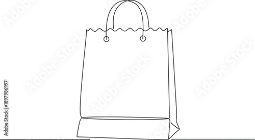 Continuous one line of a shopping bag, representing retail, commerce, and consumerism, drawn vector illustration.
Minimalist Line Art Shopping Bag Illustration.