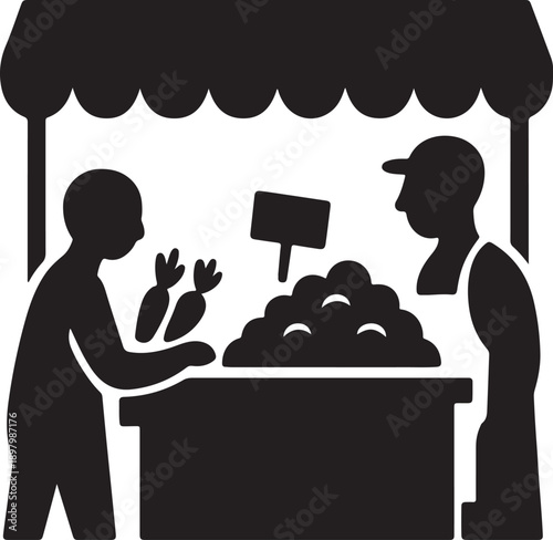 Vendor Selling Fresh Produce to Customer at Market Stall