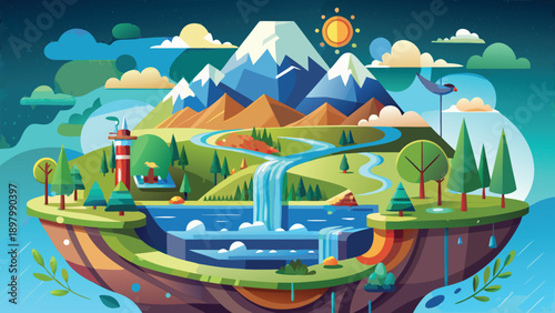 World Water Day Nature Infographic Scene Illustration