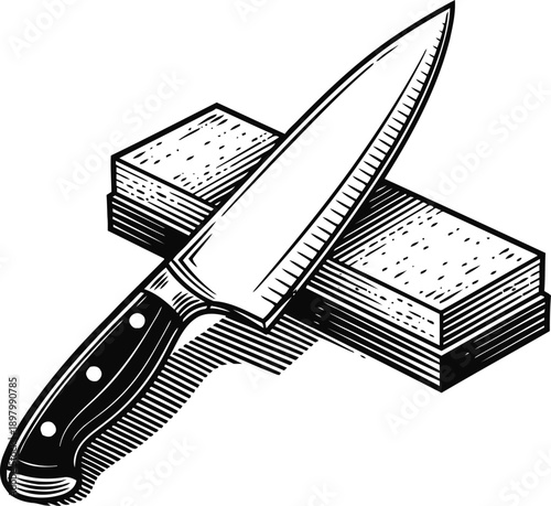 Sharp kitchen knife with sharpening stone professional culinary blade maintenance tool