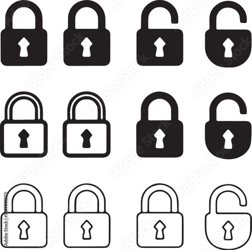set of lock and padlock icons for security and access