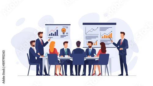 Business Meeting with Presentation and Charts