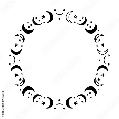 Moon phase circle with stars on white background isolated on transparent background, Vector