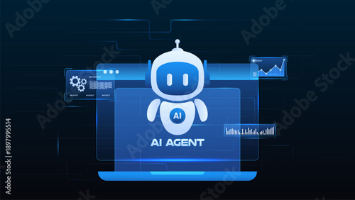 AI workflow automation artificial intelligence. ai agent system showing process flow, analytics panel, and automation system.
