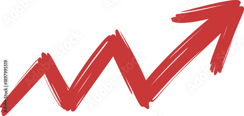Red sketch arrow for business growth, increasing sales and market performance symbol, hand drawn upward trend vector on white background.