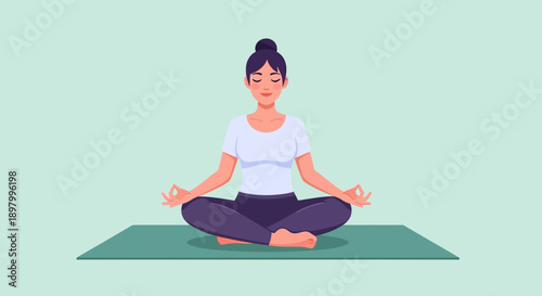 Young woman practicing yoga and meditation peacefully on a mat