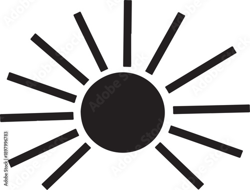 A radiant sun emitting rays of light in a minimalist black and white design Vector