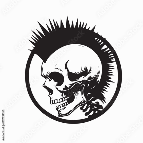 Mohawk Skull Vector. Punk Skull with Mohawk Hair Logo Design Vector