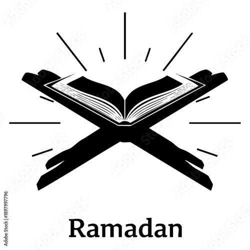 Ramadan concept with open book and hands isolated on transparent background, Vector