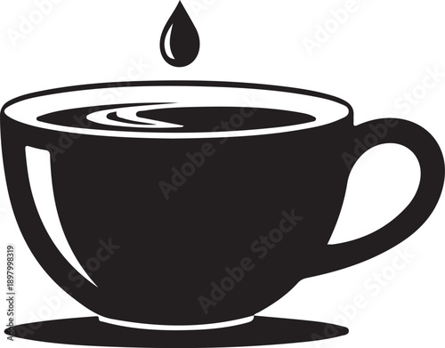 A minimalist black and white illustration of a steaming cup of coffee Vector
