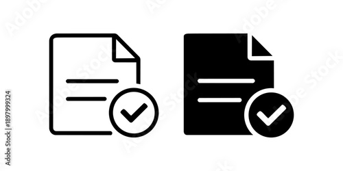 Approved Document File Icon Set – Black and White Flat Symbol