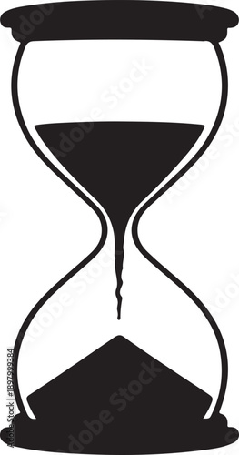 An hourglass with black sand and a white background showing the passage of time Vector
