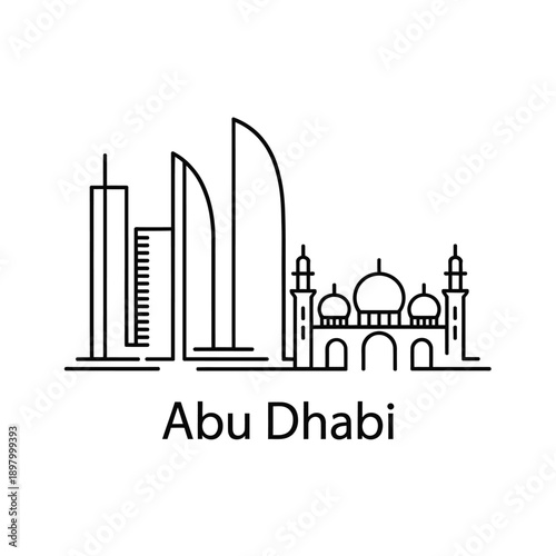 Line art illustration showcases abu dhabi s skyline and iconic architecture