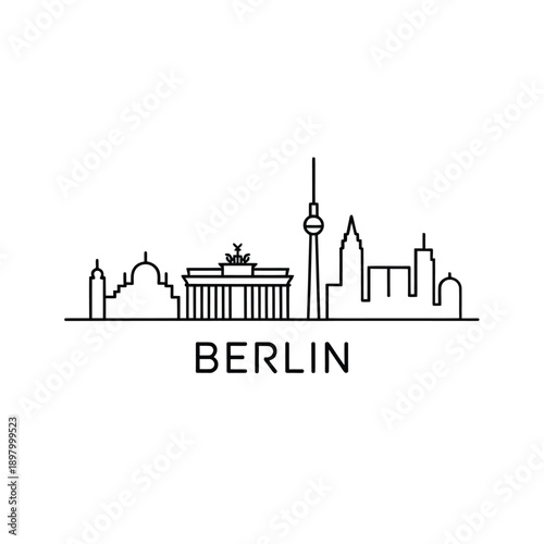 Minimalist line art depicts the skyline of berlin germany with label