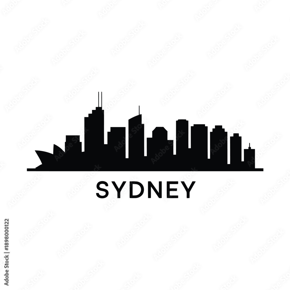 Obraz premium Sydney skyline silhouette with the city name prominently displayed below