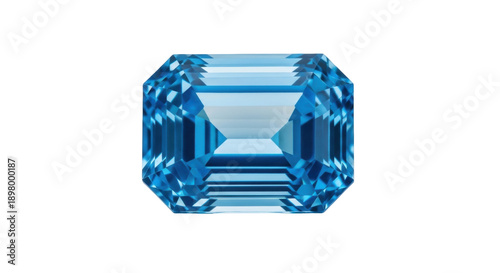 Fotografie Aquamarine gemstone isolated PNG, light blue crystal with emerald cut for jewelr