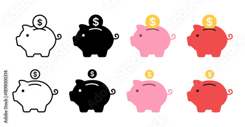 Piggy bank with Rupee coin Indian currency money icon saving, investment, finance, budgeting vector illustration