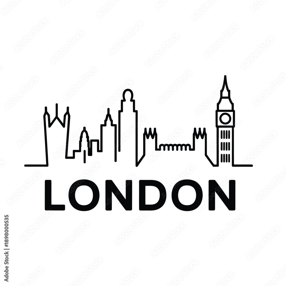Fototapeta premium Minimalist line art depicting the london skyline with city name