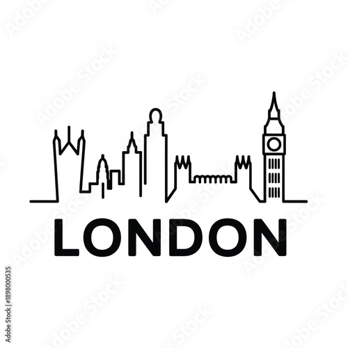 Minimalist line art depicting the london skyline with city name