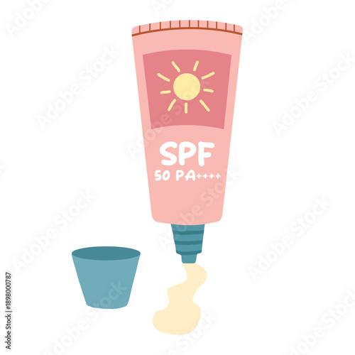 Sunscreen SPF tube bottle opened with cap skincare beauty product	