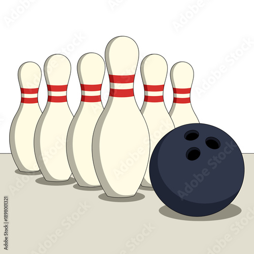 Bowling ball and pins on white background illustration for sport and leisure game