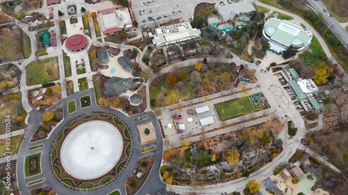 High Aerial Drone View of Brookfield Zoo in Fall