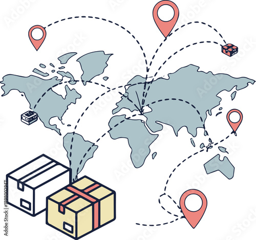 Global Logistics and Delivery Network Illustration – Worldwide Shipping and Distribution Concept