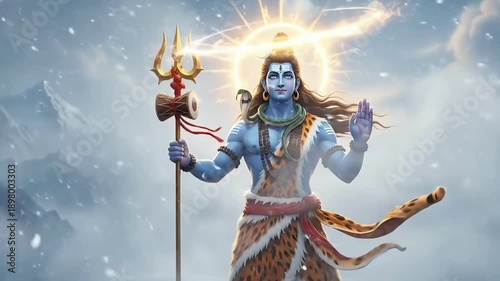 Shiva maha shivaratri spiritual motion in snowy himalayan landscape showing divine blessing calm energy devotion faith and sacred festival atmosphere