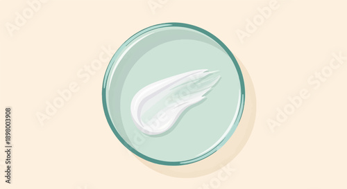 White cream swatch inside a light green circular container with beige background