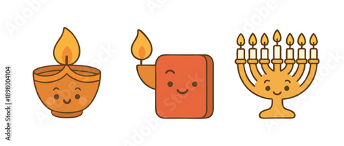 Cute Religious Icon Set in Flat Cartoon Style
