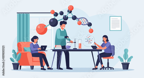 People conducting scientific research and study at home or lab