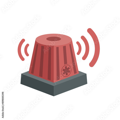 A red emergency alarm or warning beacon with sound waves emanating from it, on a dark base.