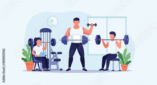 People exercising with weights in a gym