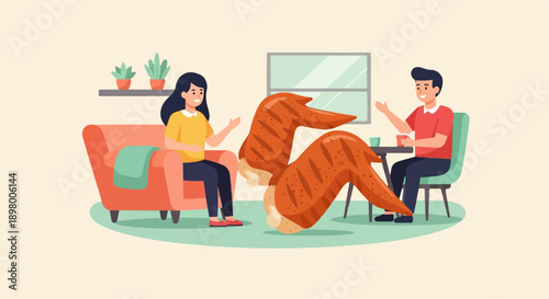 People interacting over a large meal of grilled chicken wings indoors