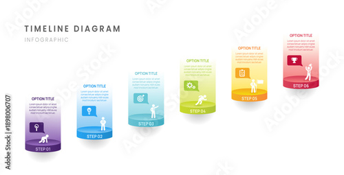 Business roadmap timeline infographic with 6 steps milestones elements, banner, diagram, and icon, vector.