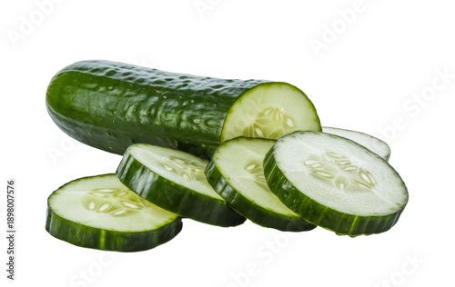 fresh cucumber and slices isolated on white background