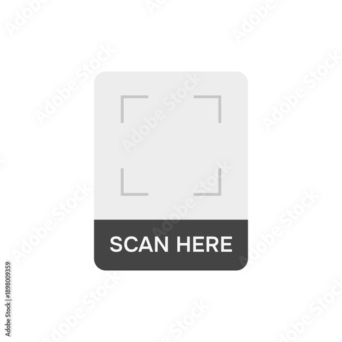 Scan badge barcode. Frame qr or scanner screen box. Qr code sticker with text scan here. Vector