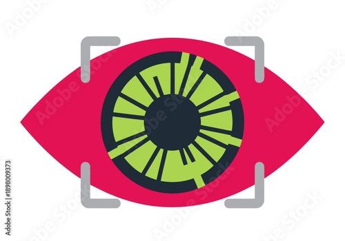 Biometric scanner icon with an eye, showcasing secure vision technology. Bold colors and modern design for digital security concepts.