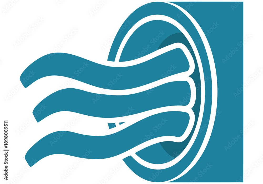 Obraz premium Cooling system icon. Modern teal and white design. Represents home comfort and efficient air circulation. Clean, graphic style for commercial use.