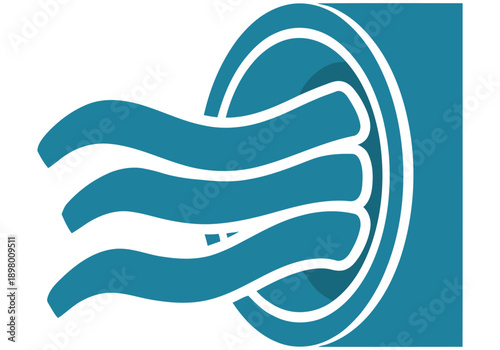 Cooling system icon. Modern teal and white design. Represents home comfort and efficient air circulation. Clean, graphic style for commercial use.