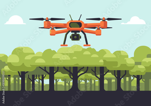 Bild auf Leinwand A drone monitors a lush forest, showcasing conservation technology