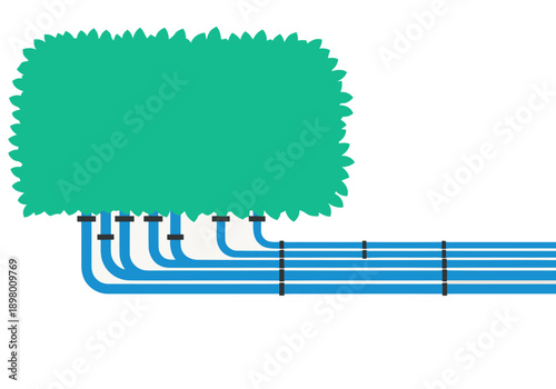 Modern illustration of a smart garden irrigation system. Clean lines and vibrant colors showcase efficient water management. Perfect for tech, gardening, and sustainability concepts.