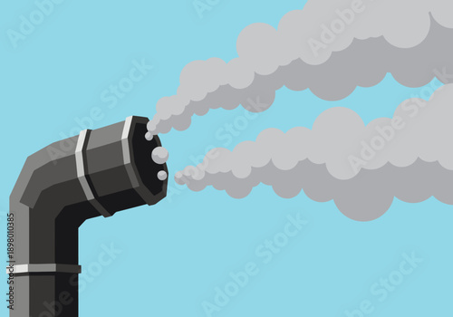 stylized illustration depicts a pipe emitting purple smog symbolizing carbon emission and pollution Bold text highlights -Carbon Emission- and -Smog Pollution